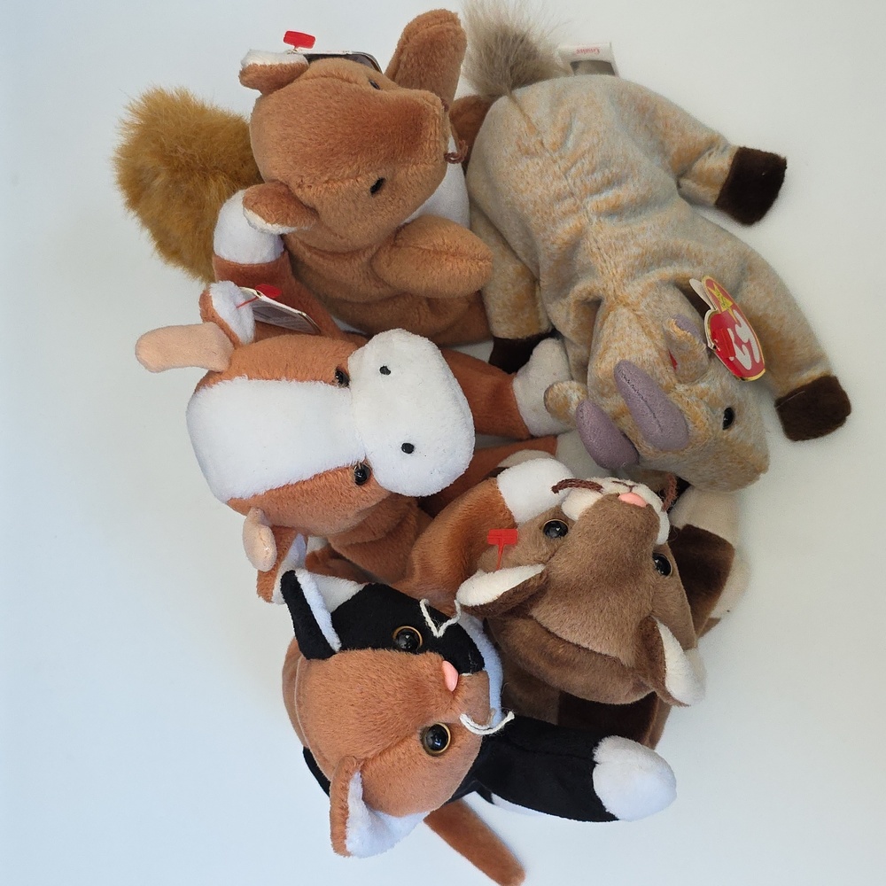 TY Beanie Babies - Squirrel, Goat, Cow, Cats